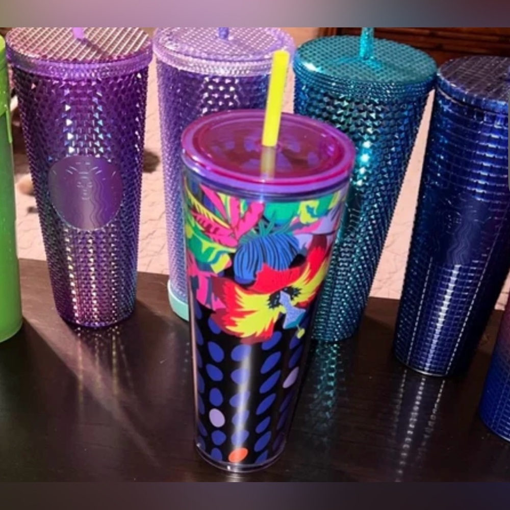 💛💙NWT STARBUCKS FLORAL & LEAVES SUMMER 2023 SPOTTED HOLO TUMBLER💙💛